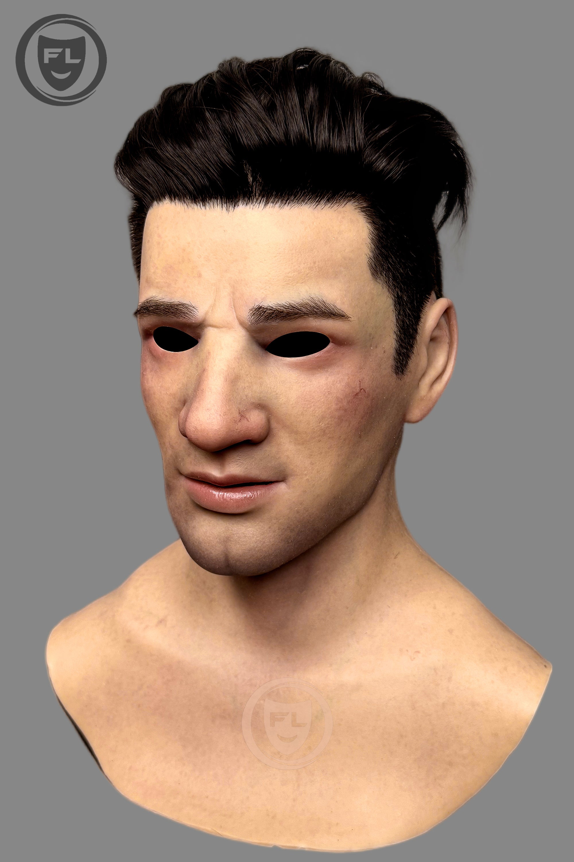 Young male silicone mask realistic facial structure