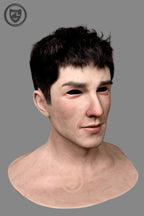 Young male disguise silicone mask side angle
