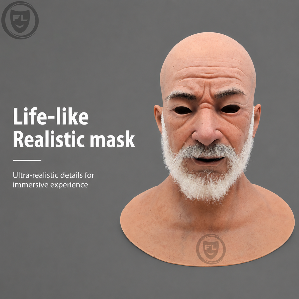 bald elderly silicone mask front view