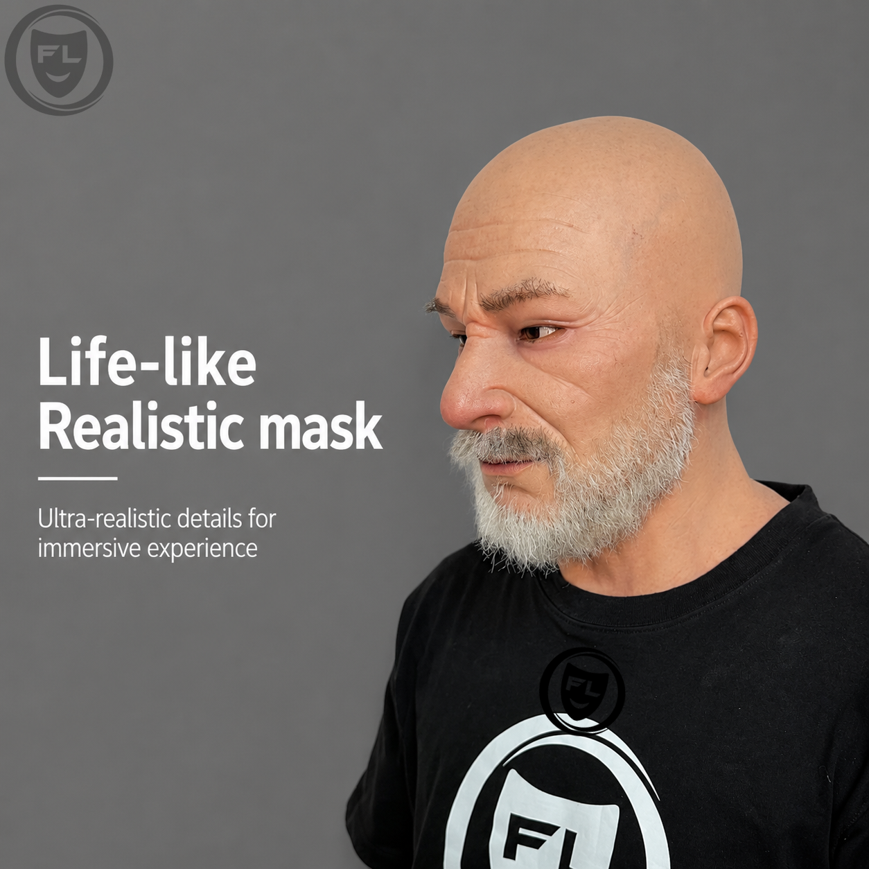 aged wrinkle silicone mask three quarter side view