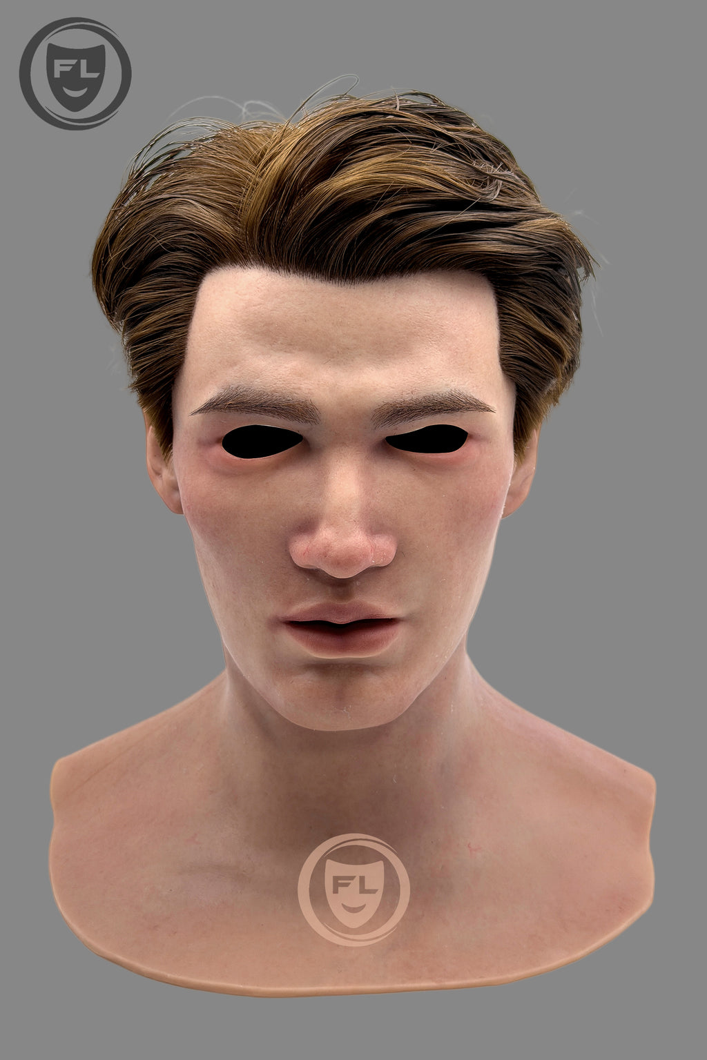 Young man silicone mask front view
