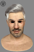 Full head silver hair silicone mask close view