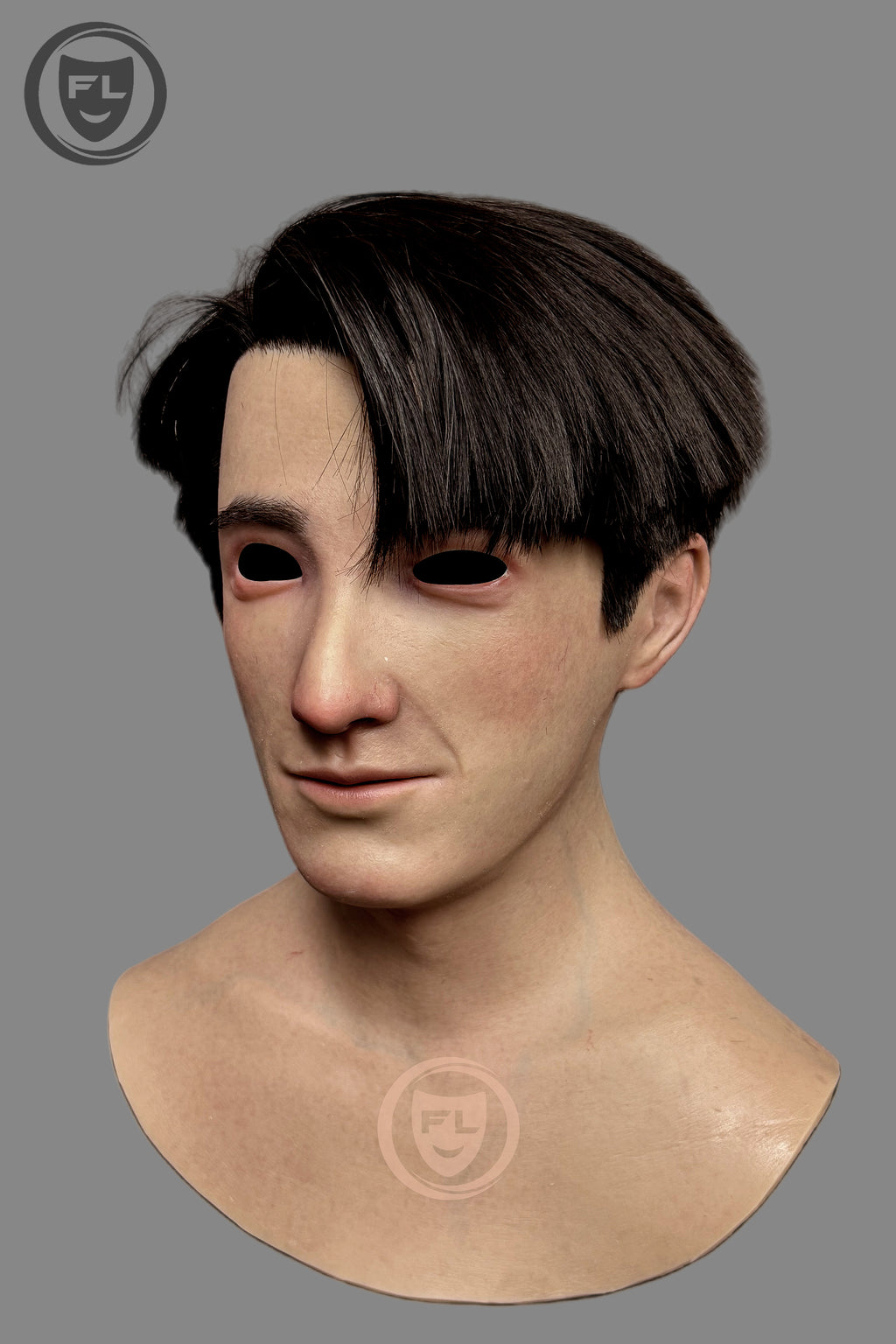 Full head black hair silicone mask realistic details
