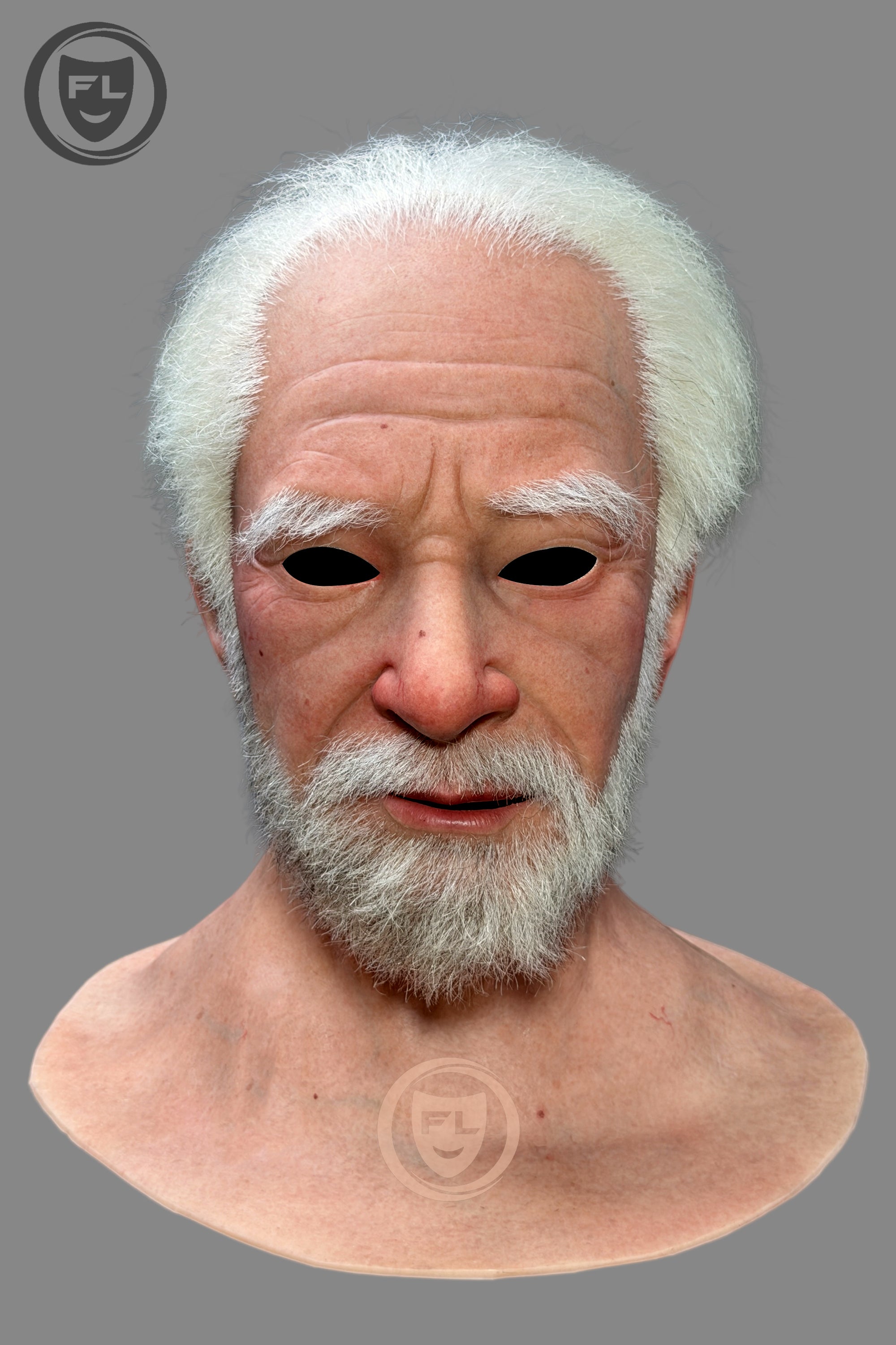 Old man silicone mask realistic beard details
