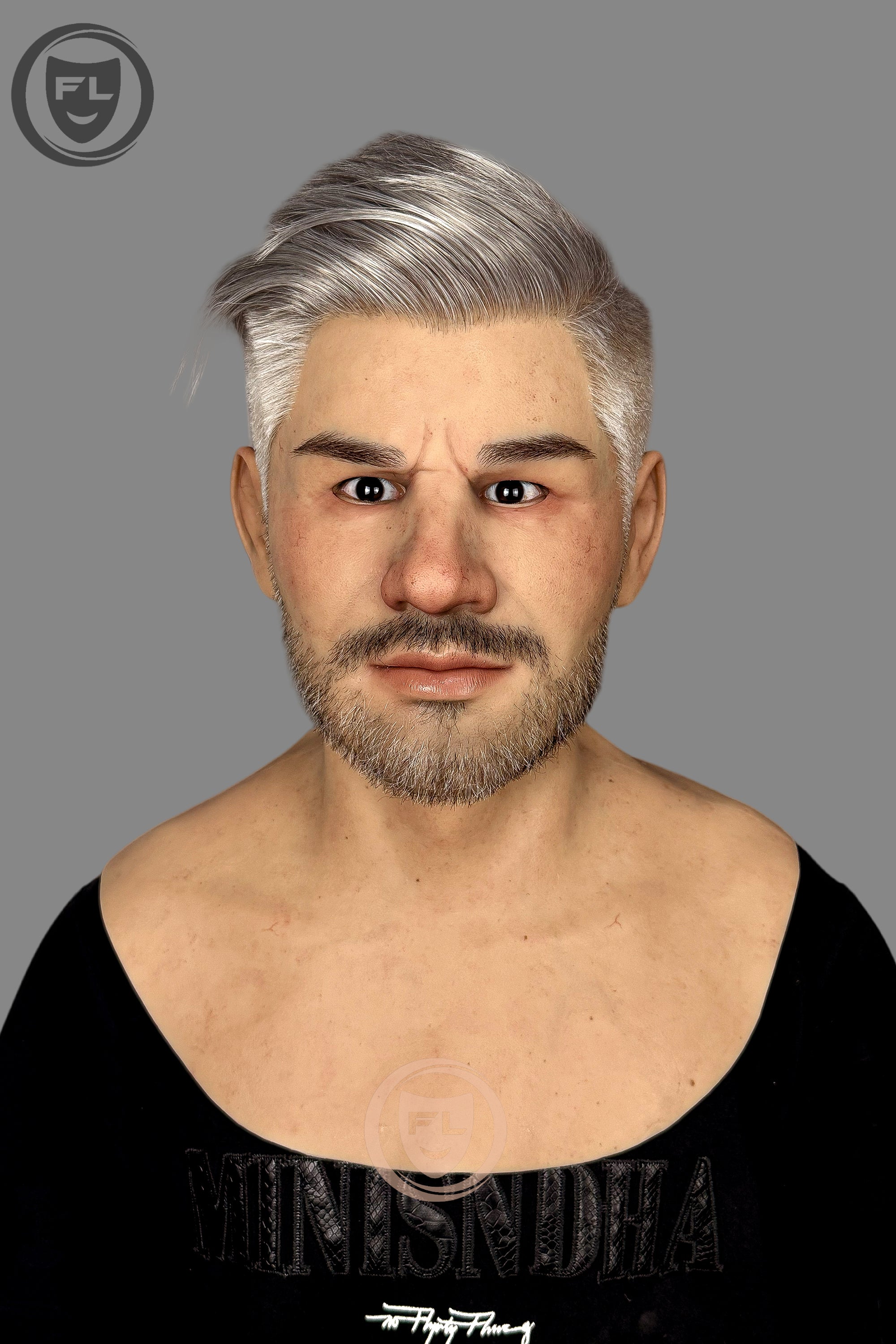 Realistic silver hair male silicone mask front view