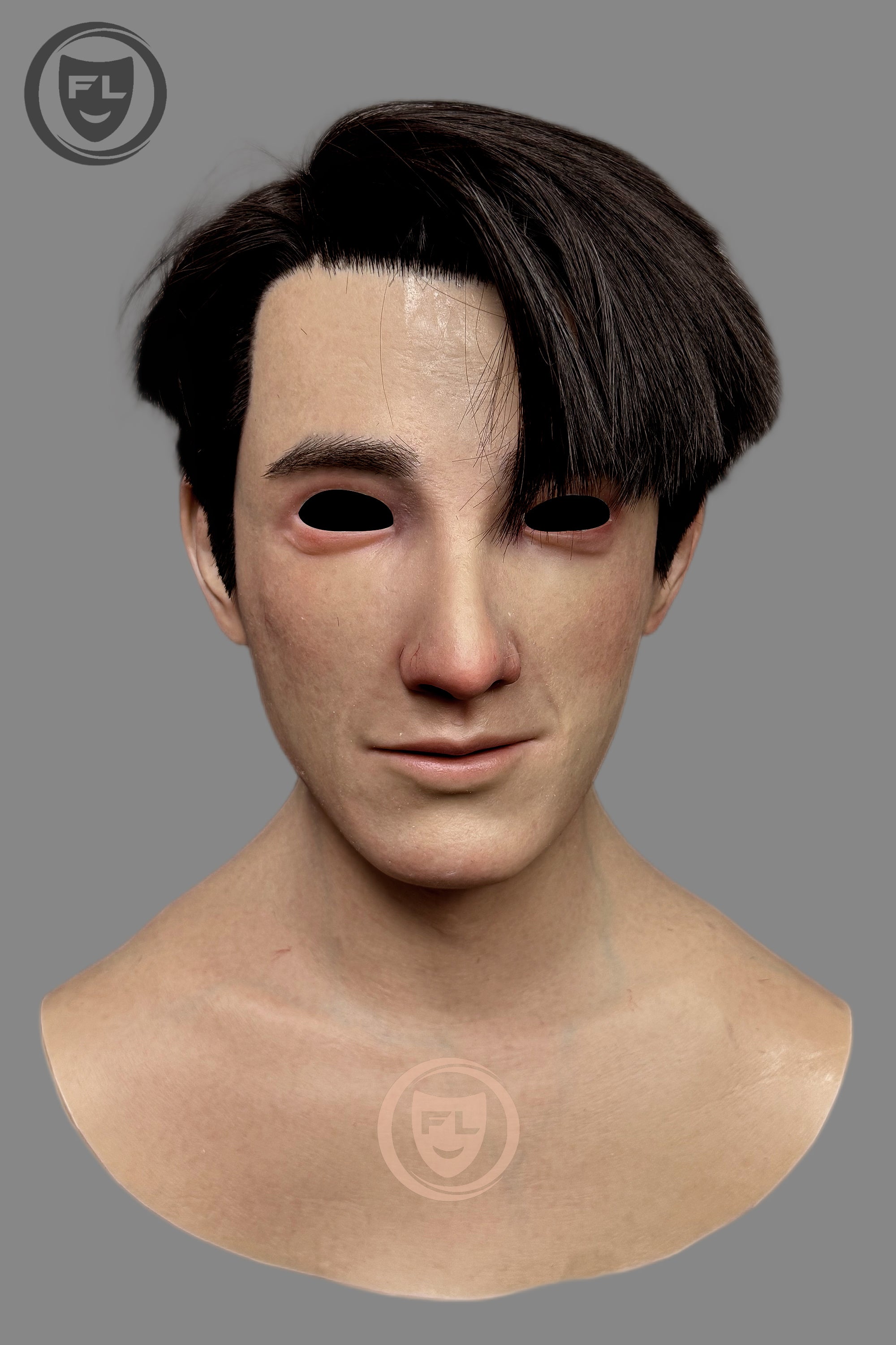 Realistic black hair silicone mask skin texture