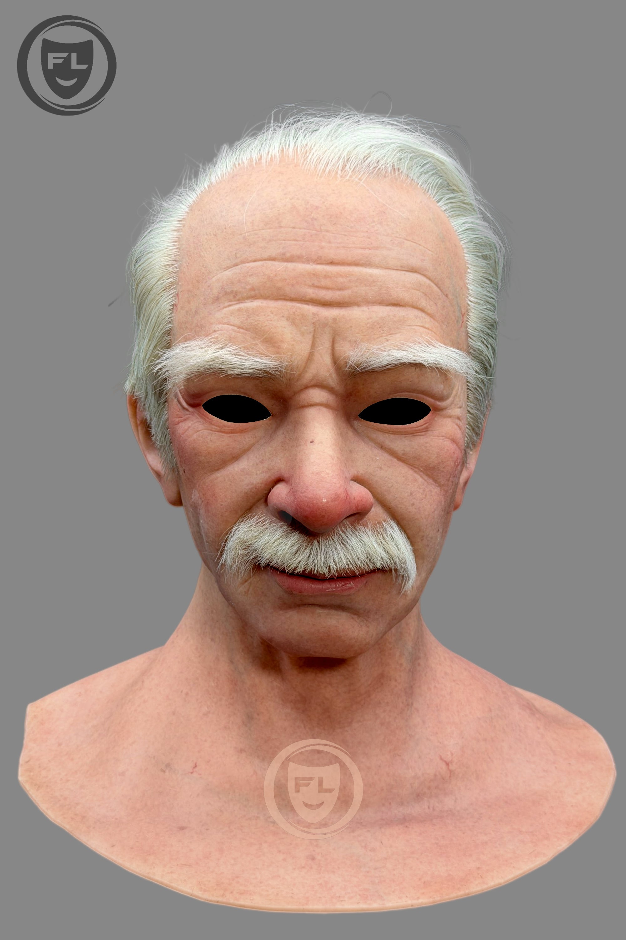 Hyper realistic elderly silicone mask front view