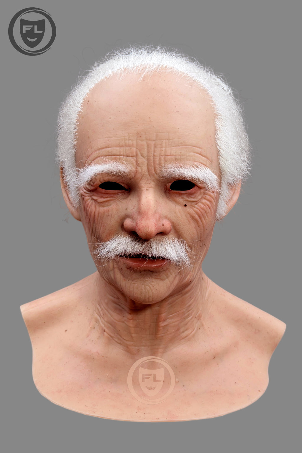 white hair elderly silicone mask front view