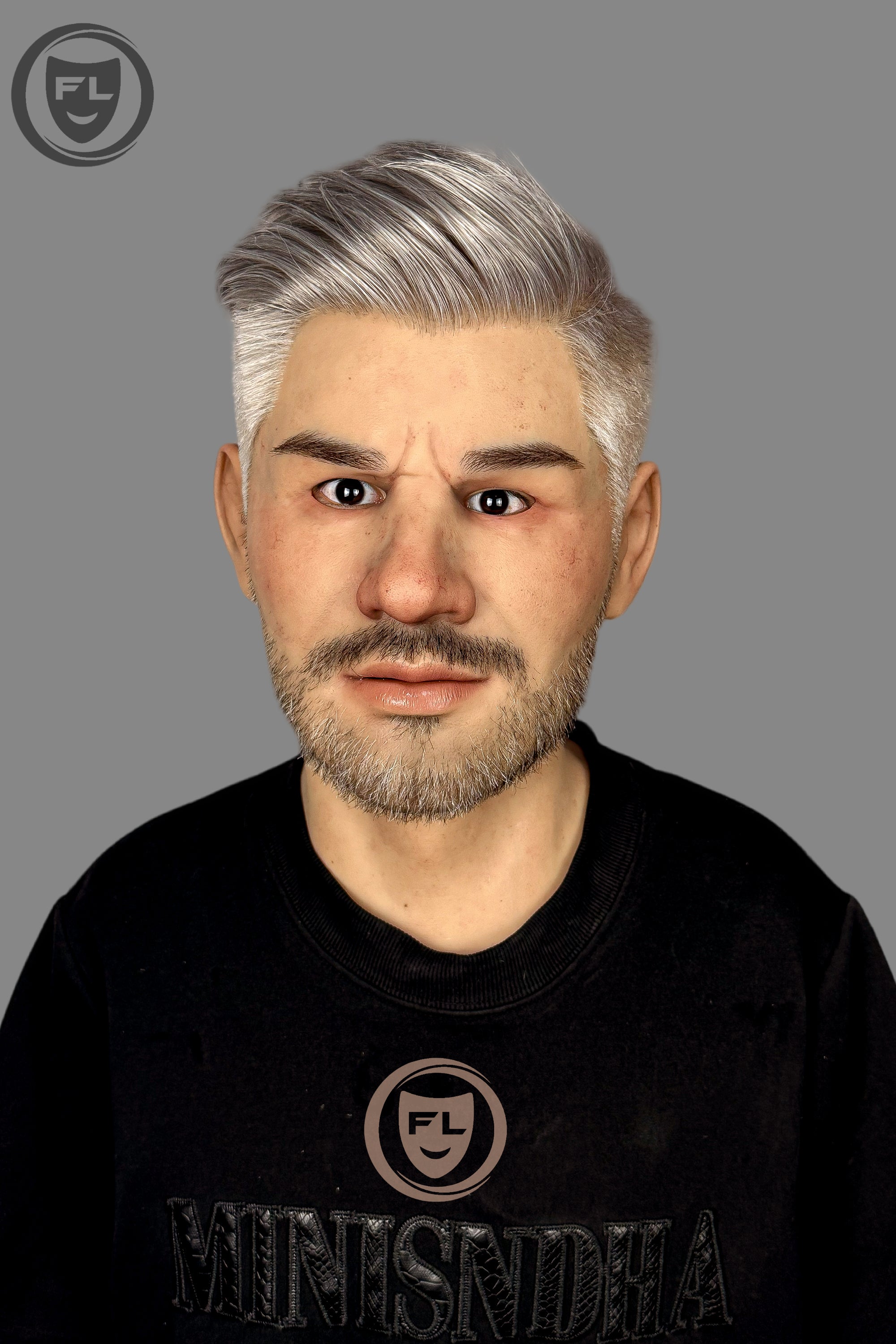Silver hair cosplay silicone mask wearable view
