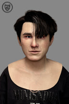 Young male silicone mask with black hair front view