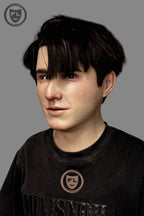 Young male silicone mask left side angle