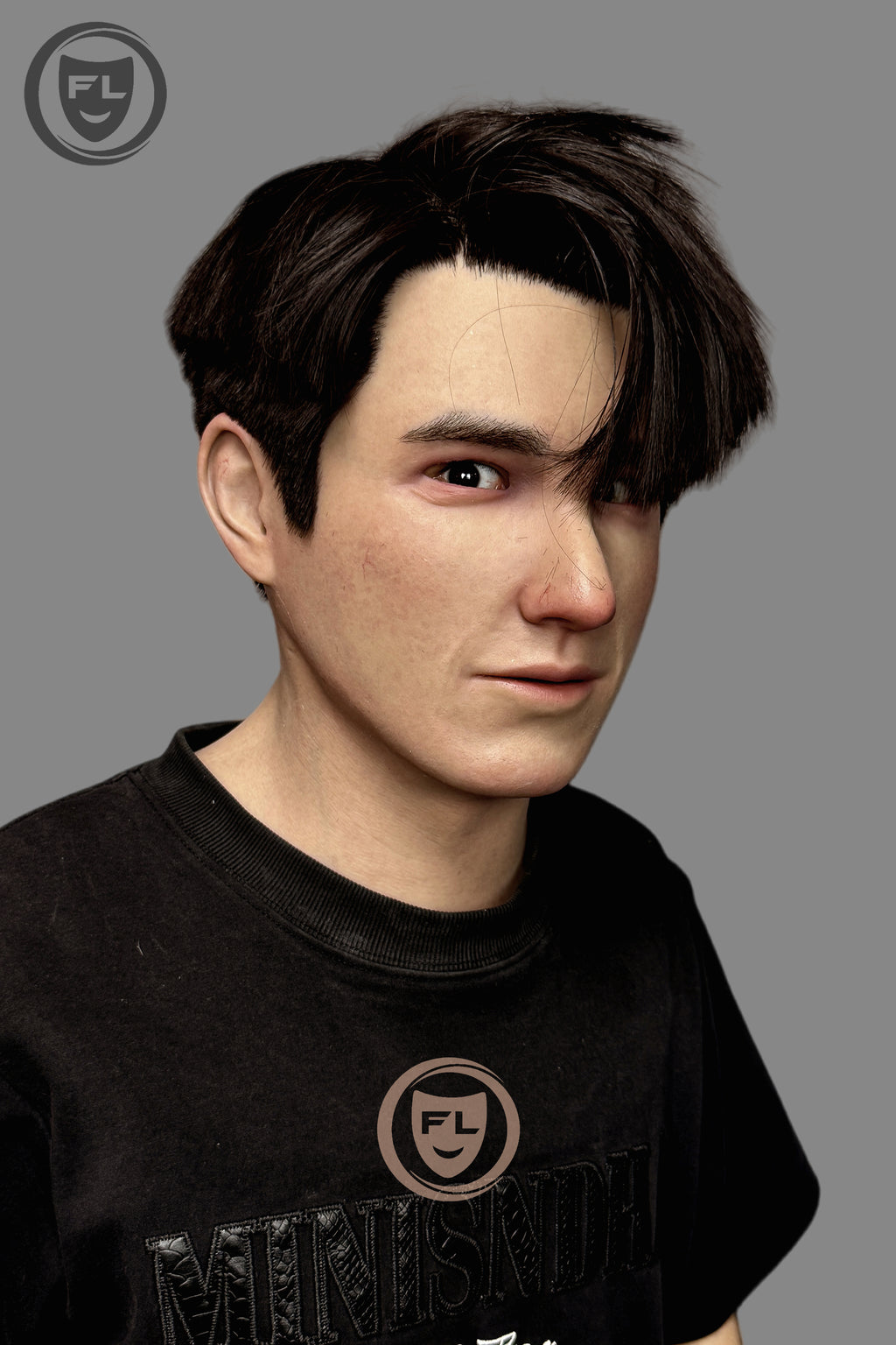 Male disguise silicone mask with black hair