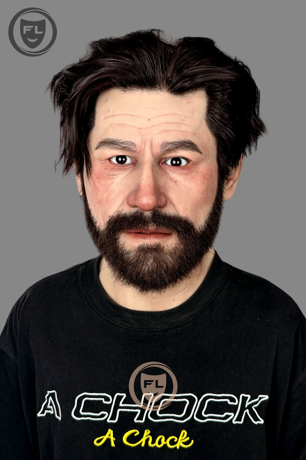 Bearded male silicone mask wearable front view