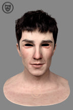 Full head young male silicone mask close-up