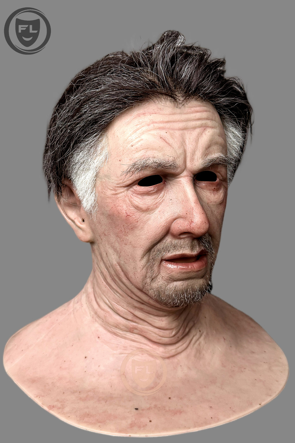 Elderly male disguise silicone mask side angle