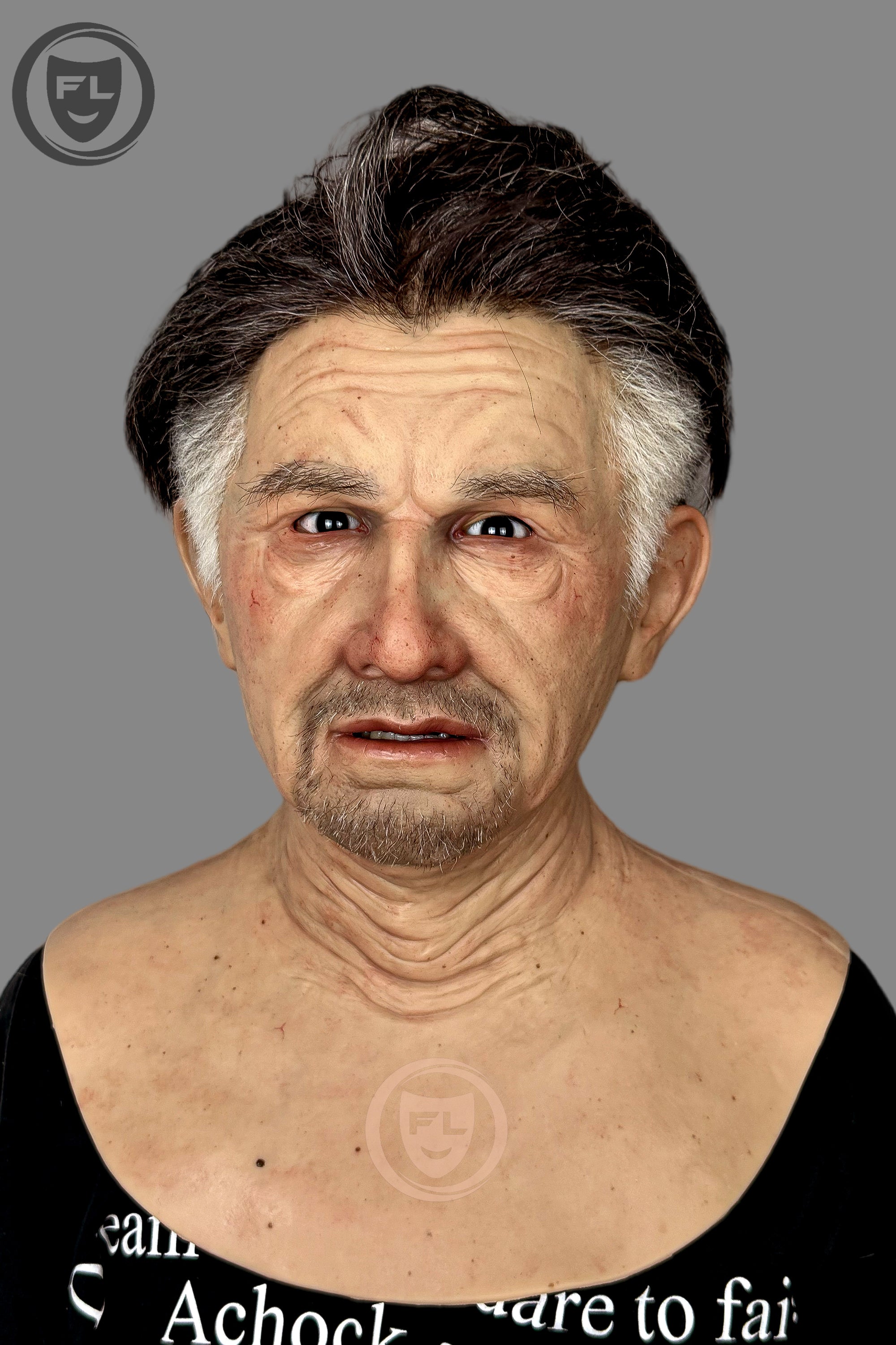 Realistic elderly male silicone mask front view