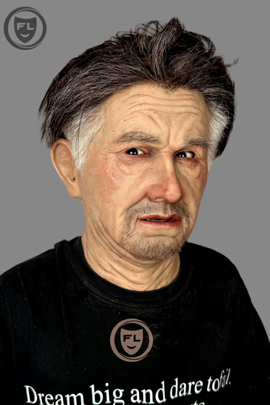 Realistic elderly male silicone mask with gray hair