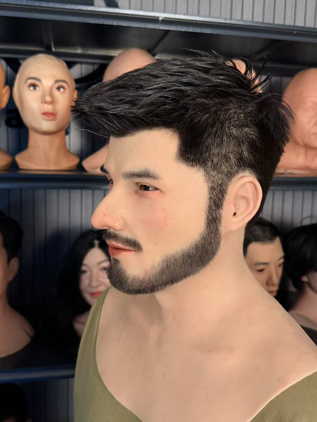 Ultra realistic bearded silicone mask side view