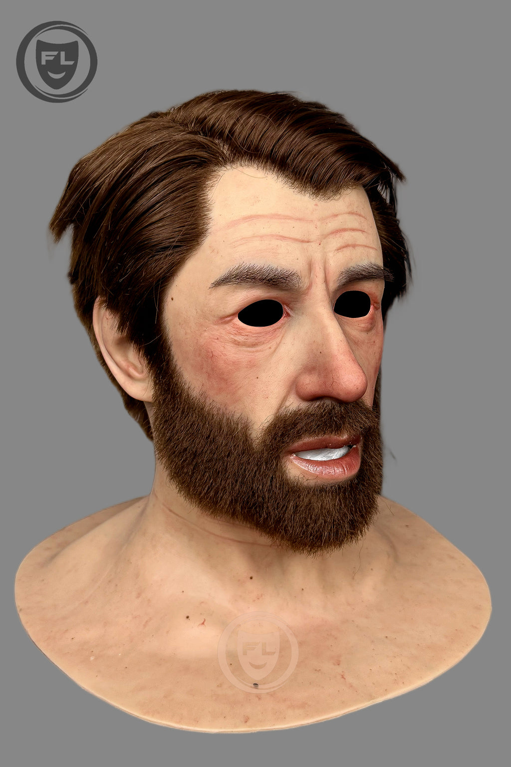 Middle aged male disguise silicone mask side view