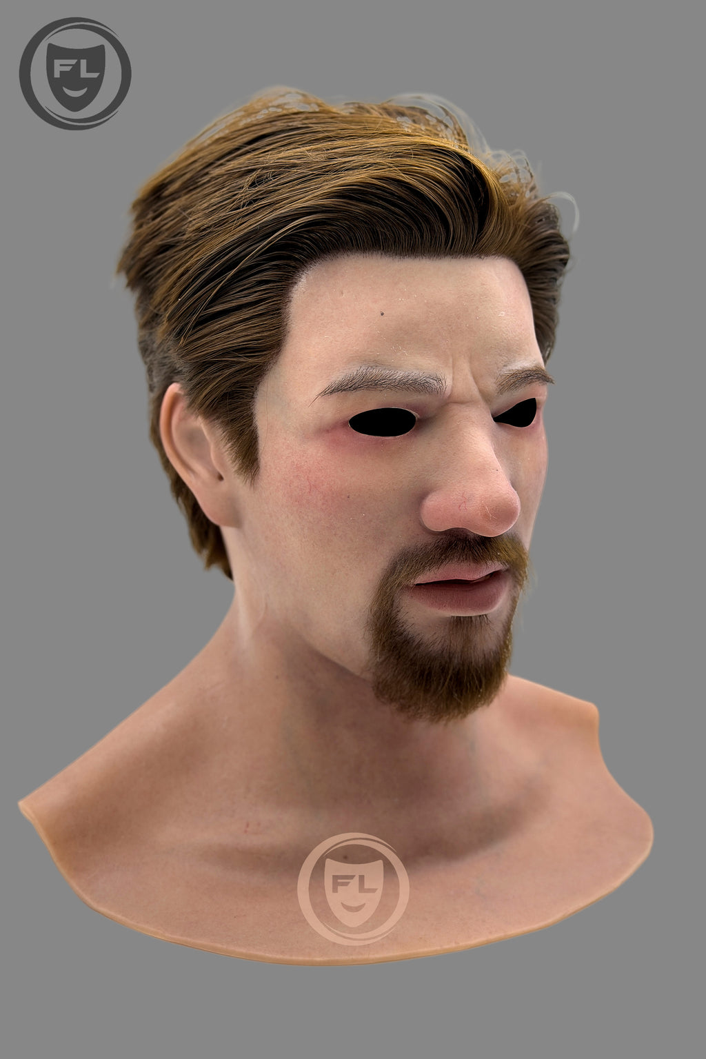 Realistic male silicone mask with beard side profile