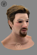 Realistic male silicone mask with beard side profile