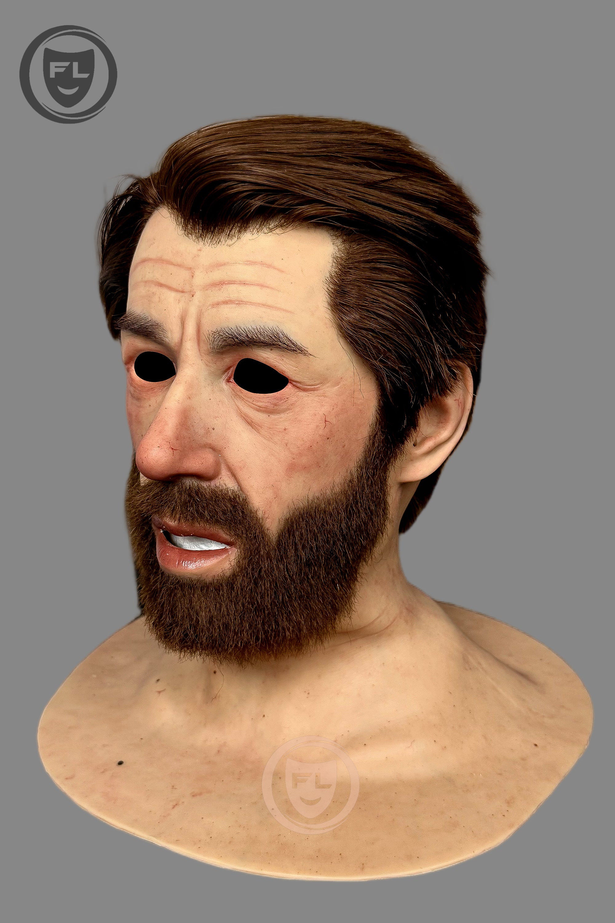 Ultra realistic male silicone mask angle view