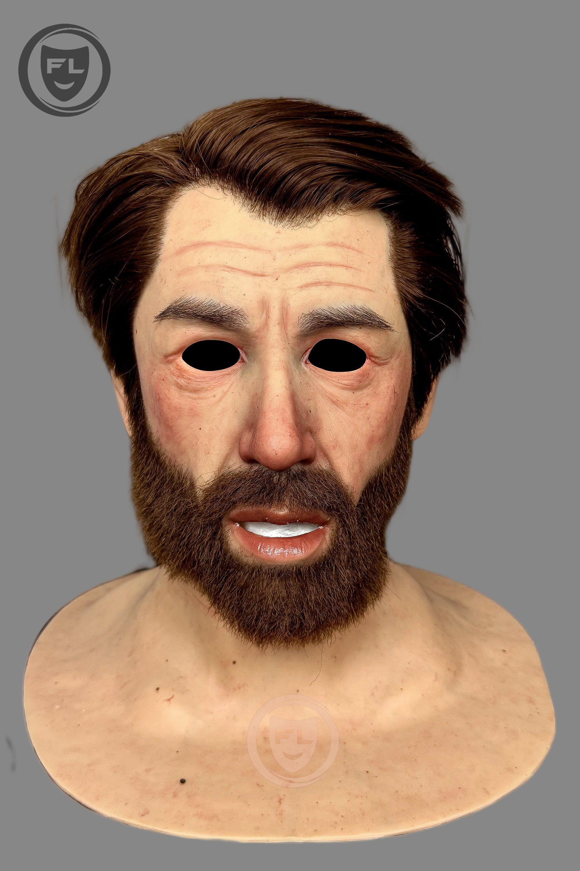 Full head beard silicone mask close view