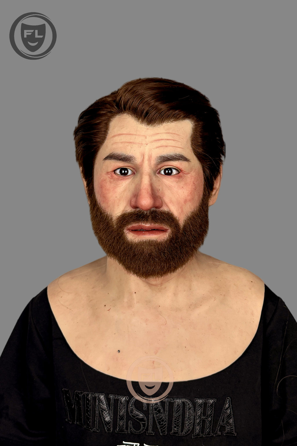 Realistic middle aged male silicone mask front view