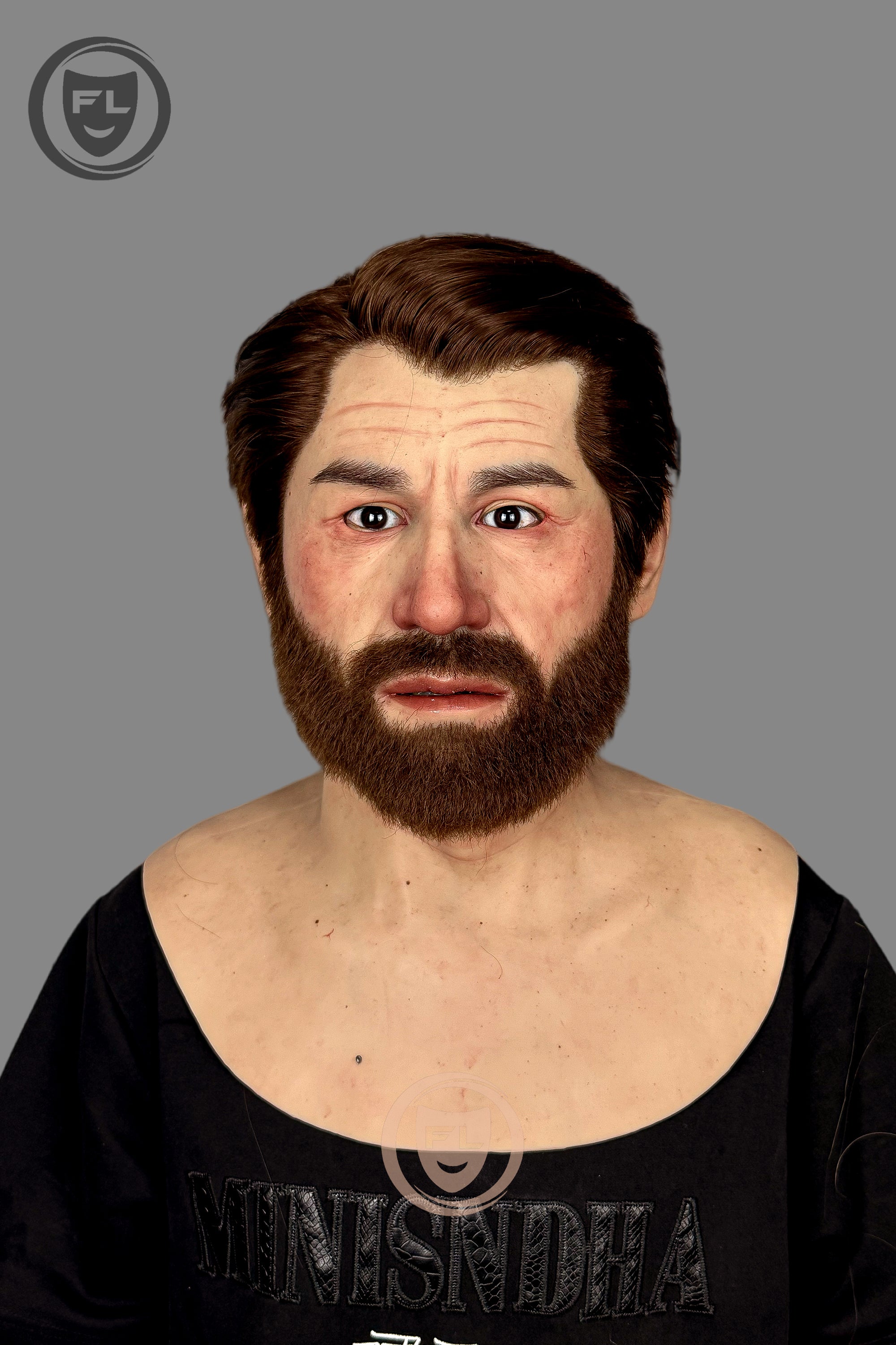 Realistic middle aged male silicone mask front view