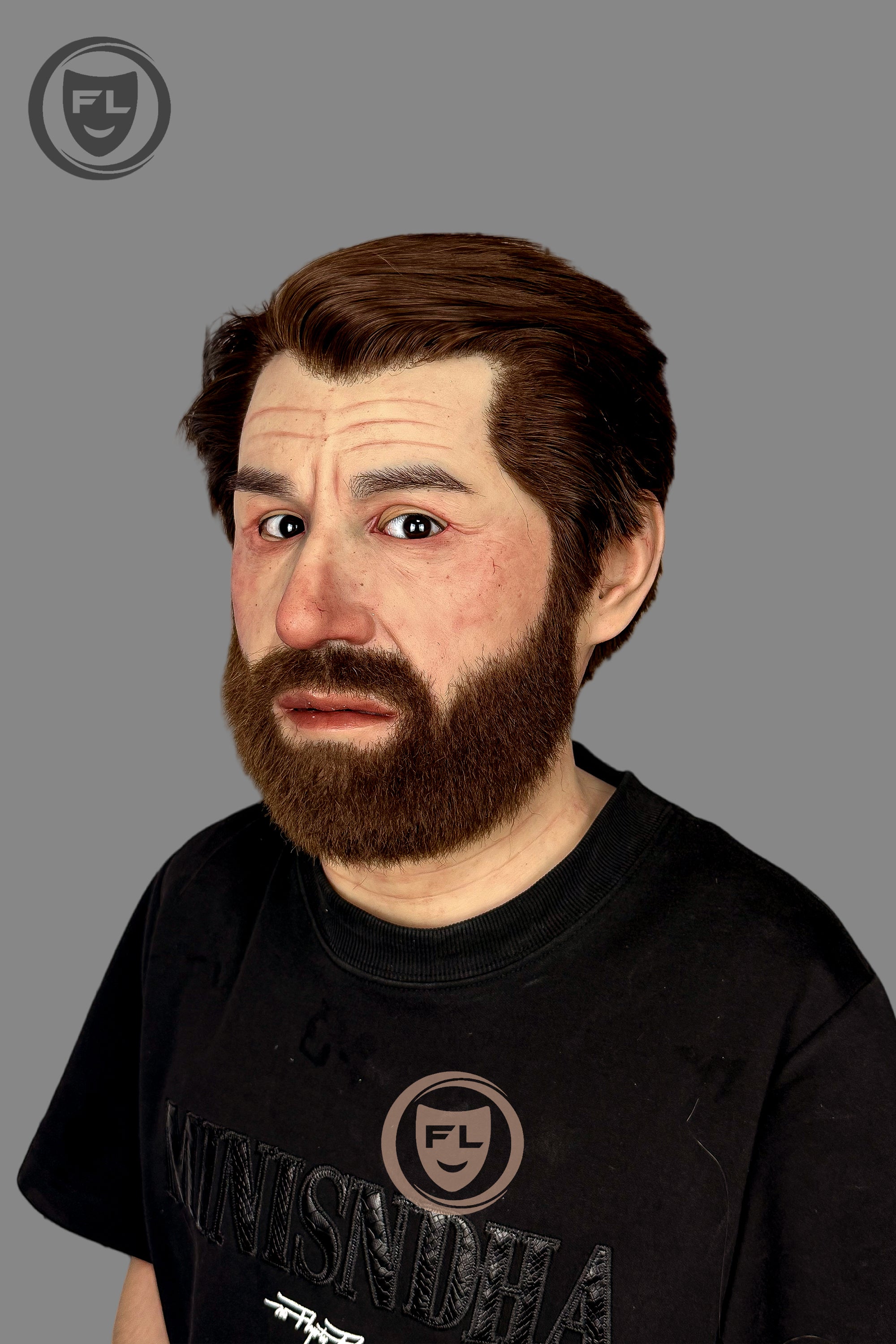 Full head realistic beard mask profile