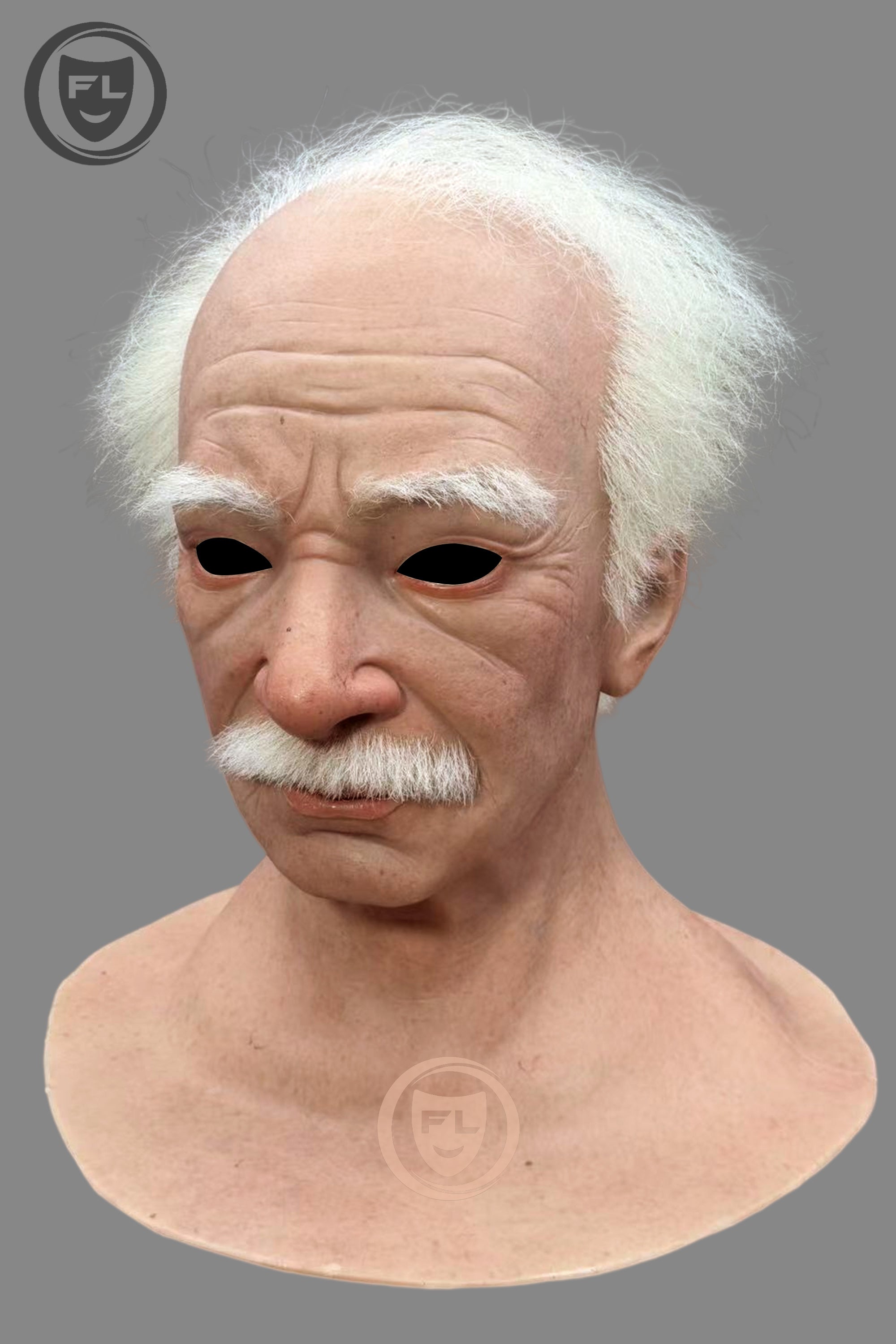White hair silicone mask with lifelike wrinkles