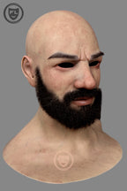 Full head bald beard silicone mask side view