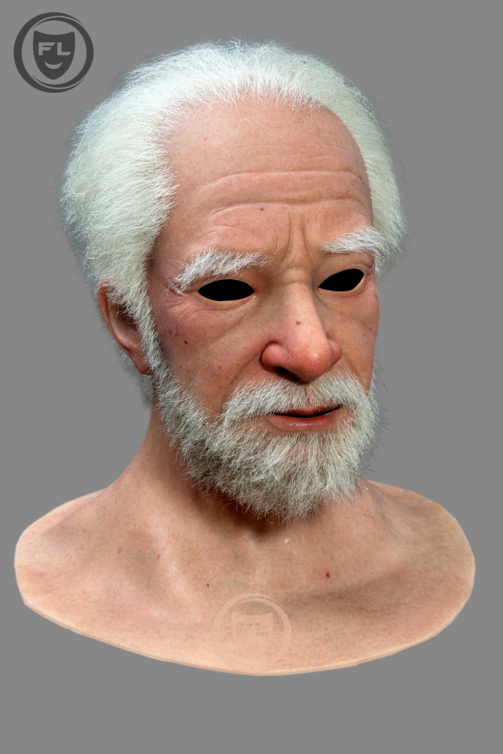 Hyper realistic elderly silicone mask side profile
