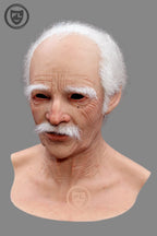 full head silicone mask right side profile with white hair