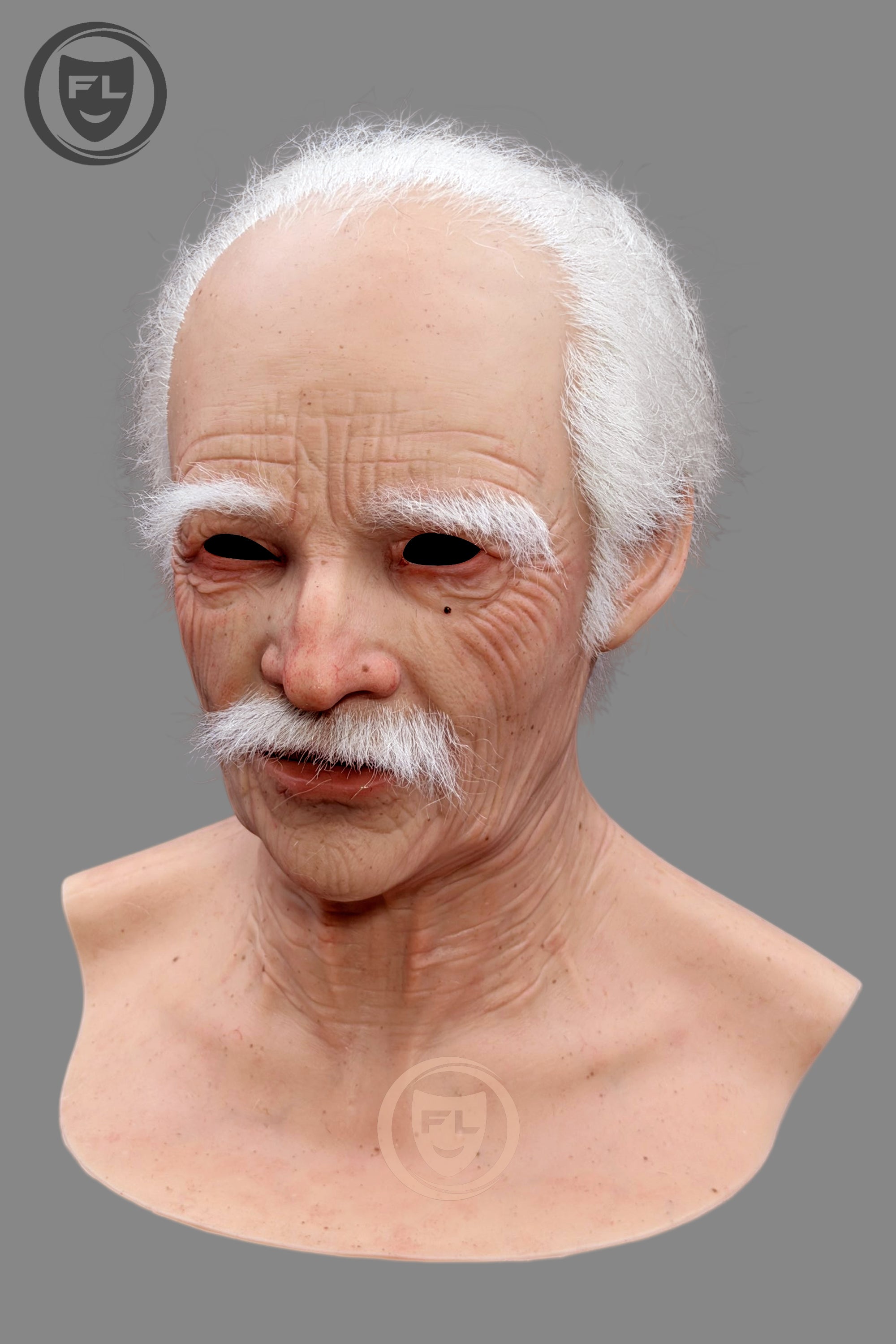 full head silicone mask right side profile with white hair