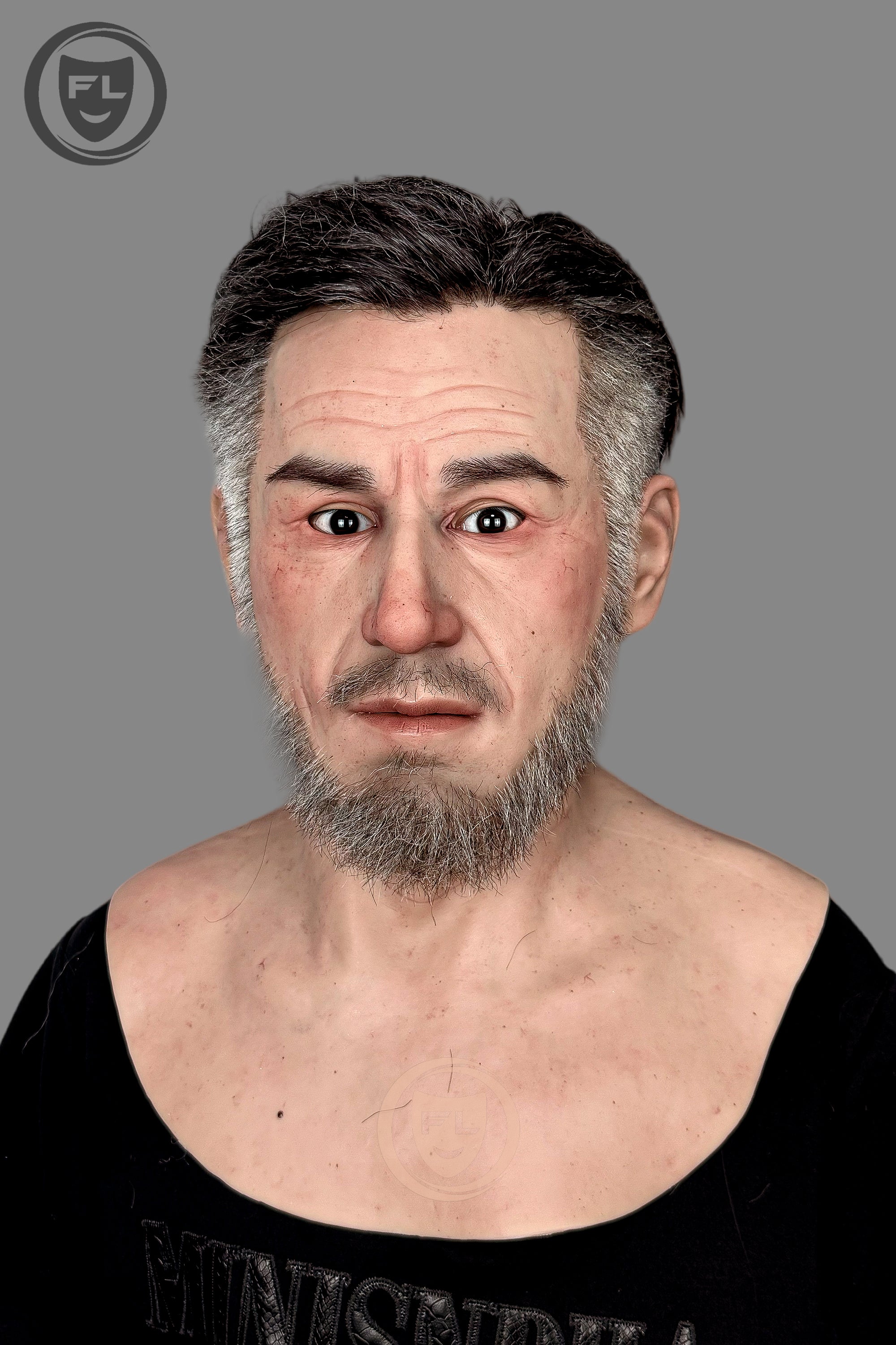 Middle aged male silicone mask front view