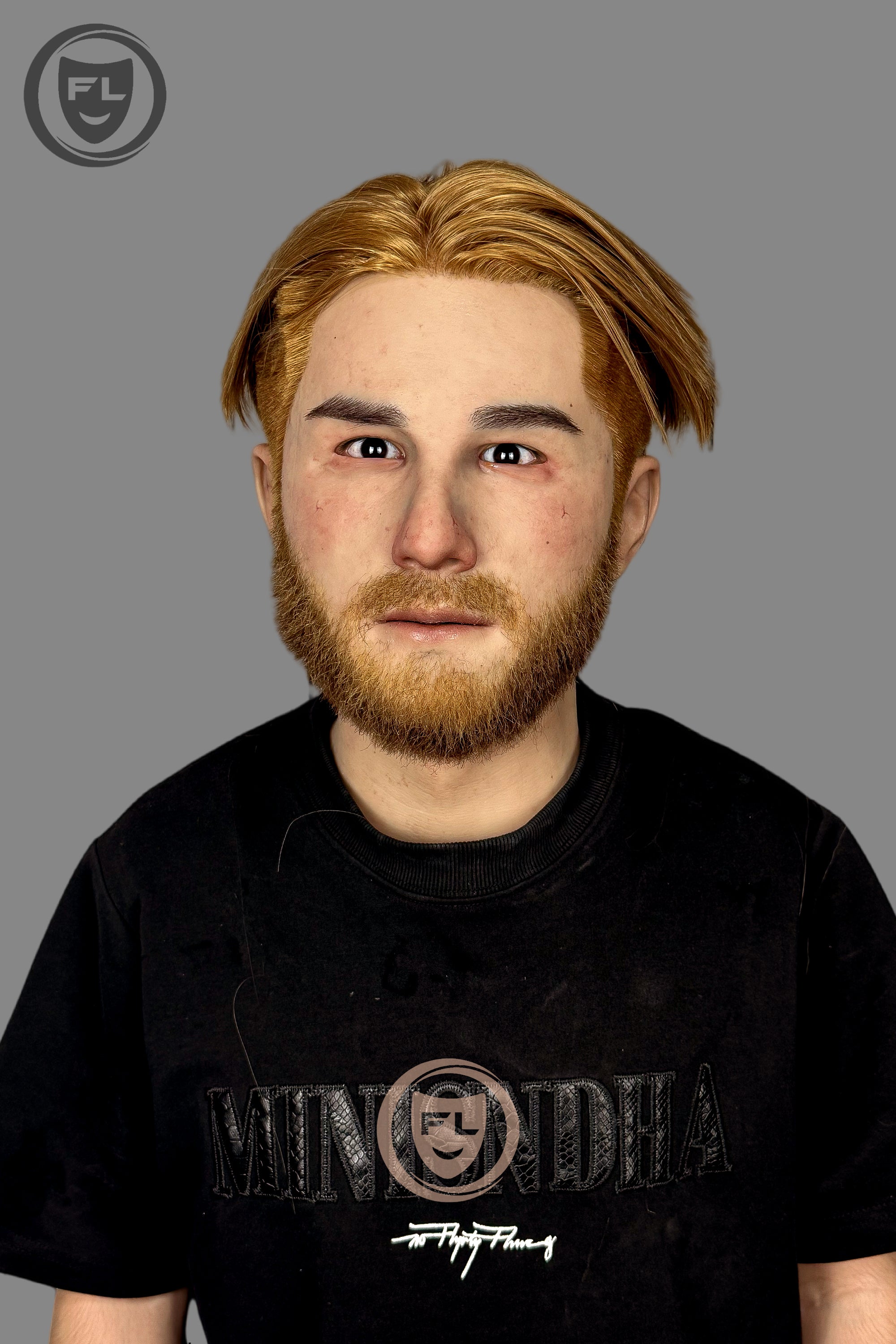 Realistic male cosplay silicone mask wearable view