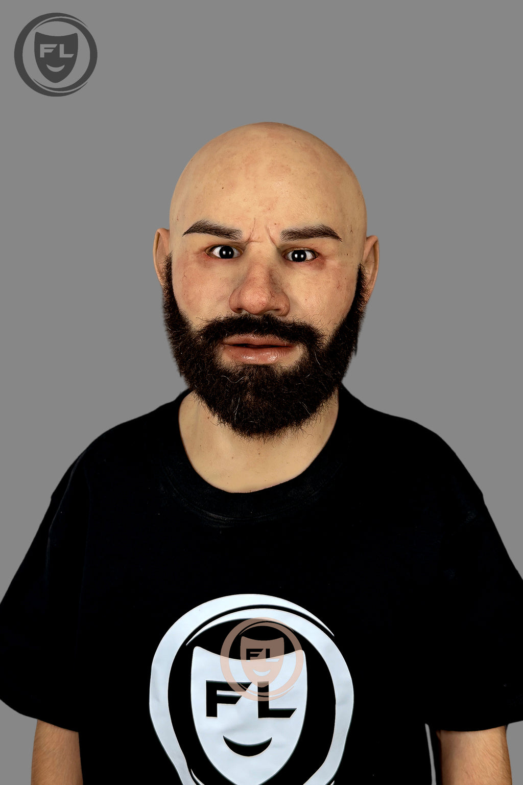 Bald silicone cosplay mask wearable view