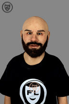 Bald silicone cosplay mask wearable view