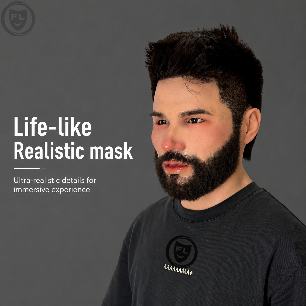 realistic bearded mask three quarter side view