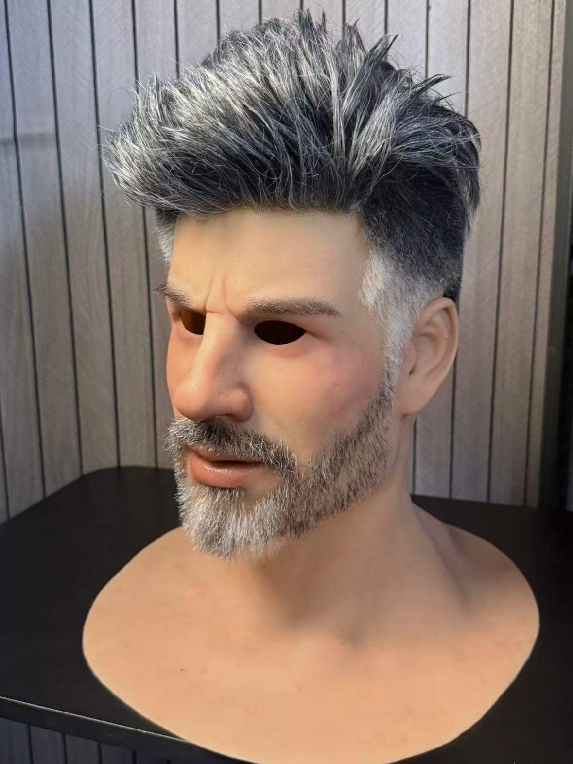 Full head elderly silicone cosplay mask side profile