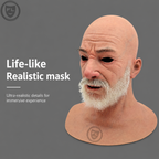 full head silicone mask right side profile with white beard