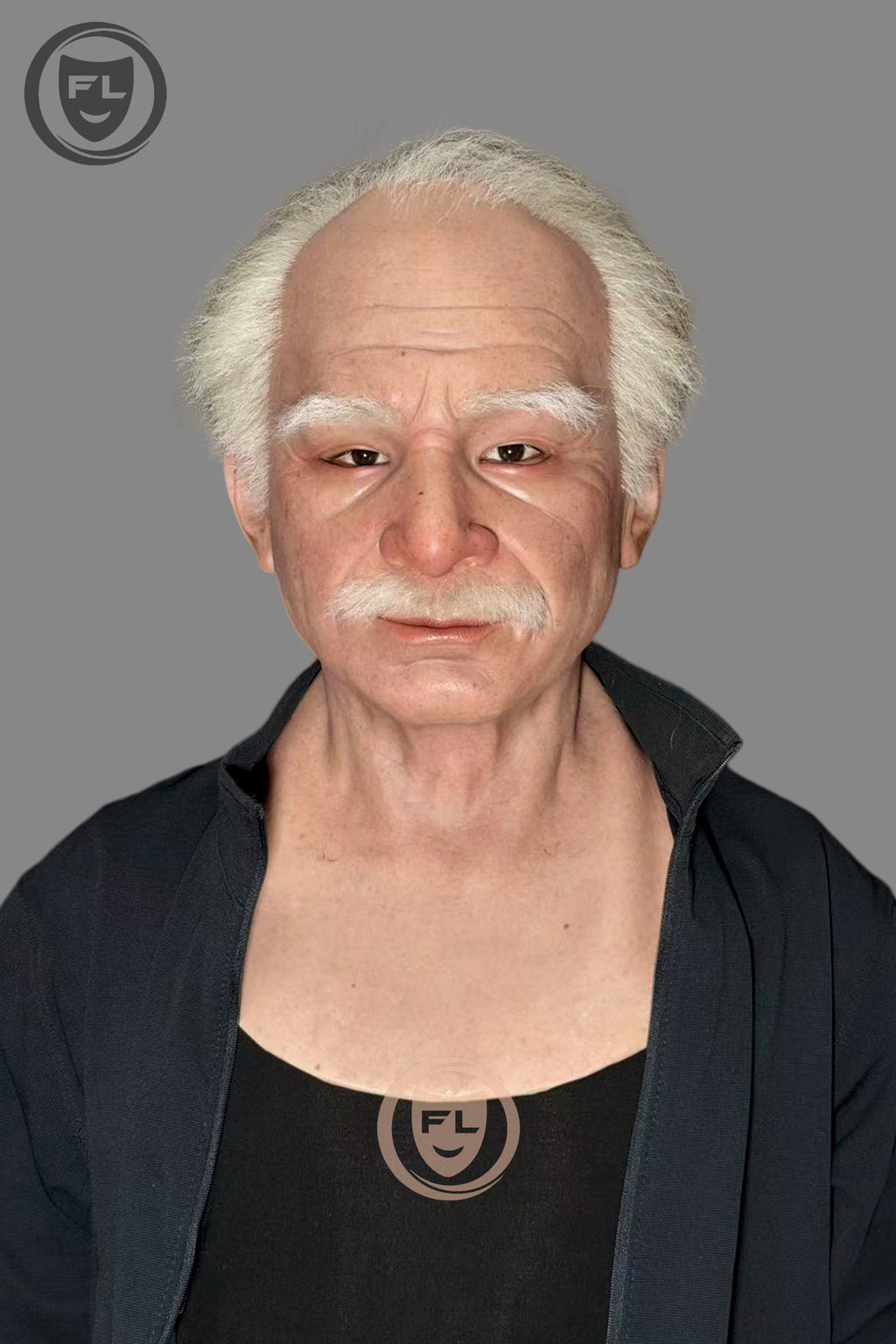 Realistic old man silicone mask with white hair and beard