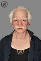 Realistic old man silicone mask with white hair and beard