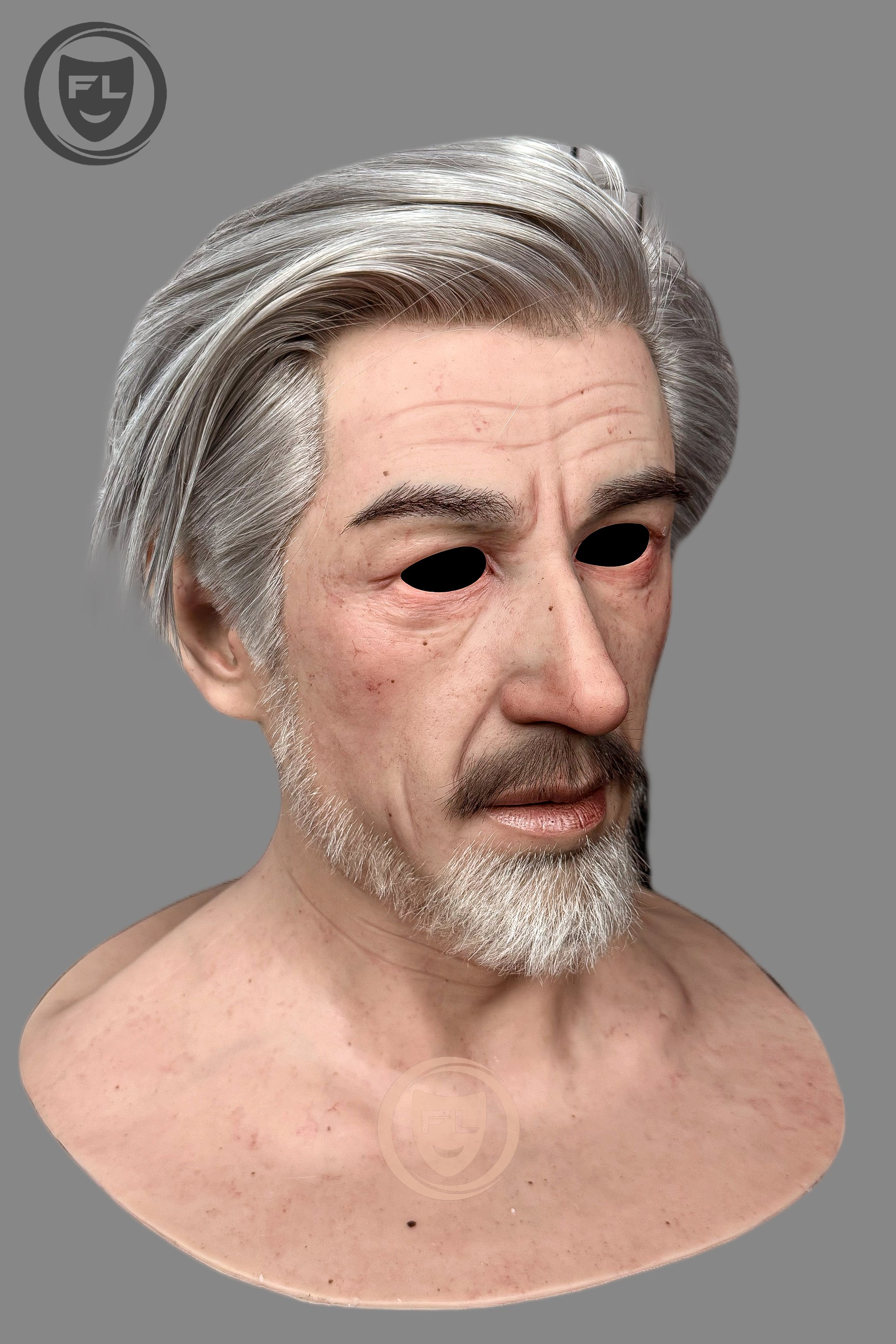 Full head mature male silicone mask side angle