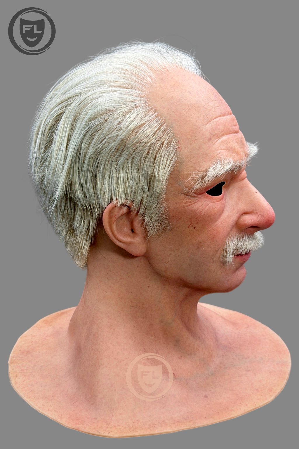Old man silicone mask side profile