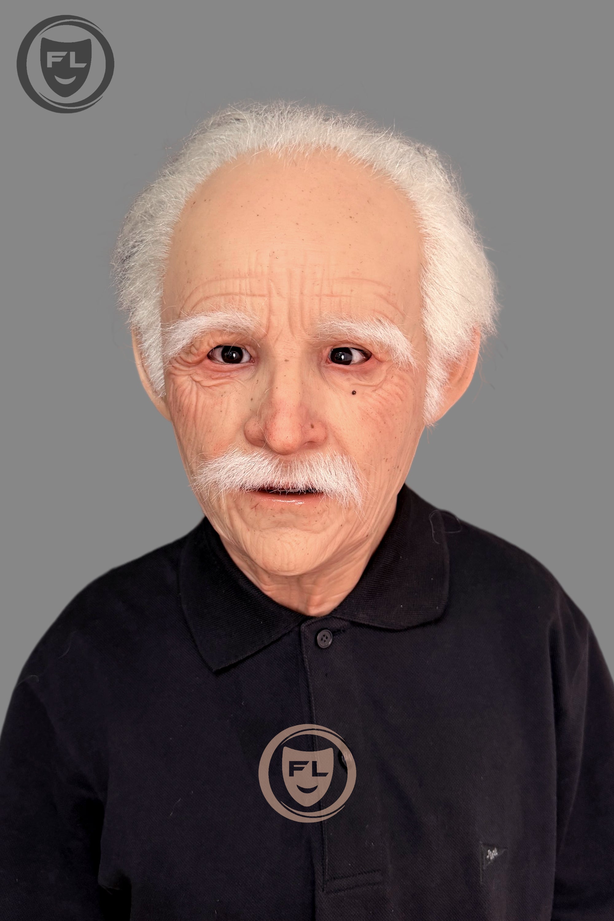 realistic old man silicone mask worn front view