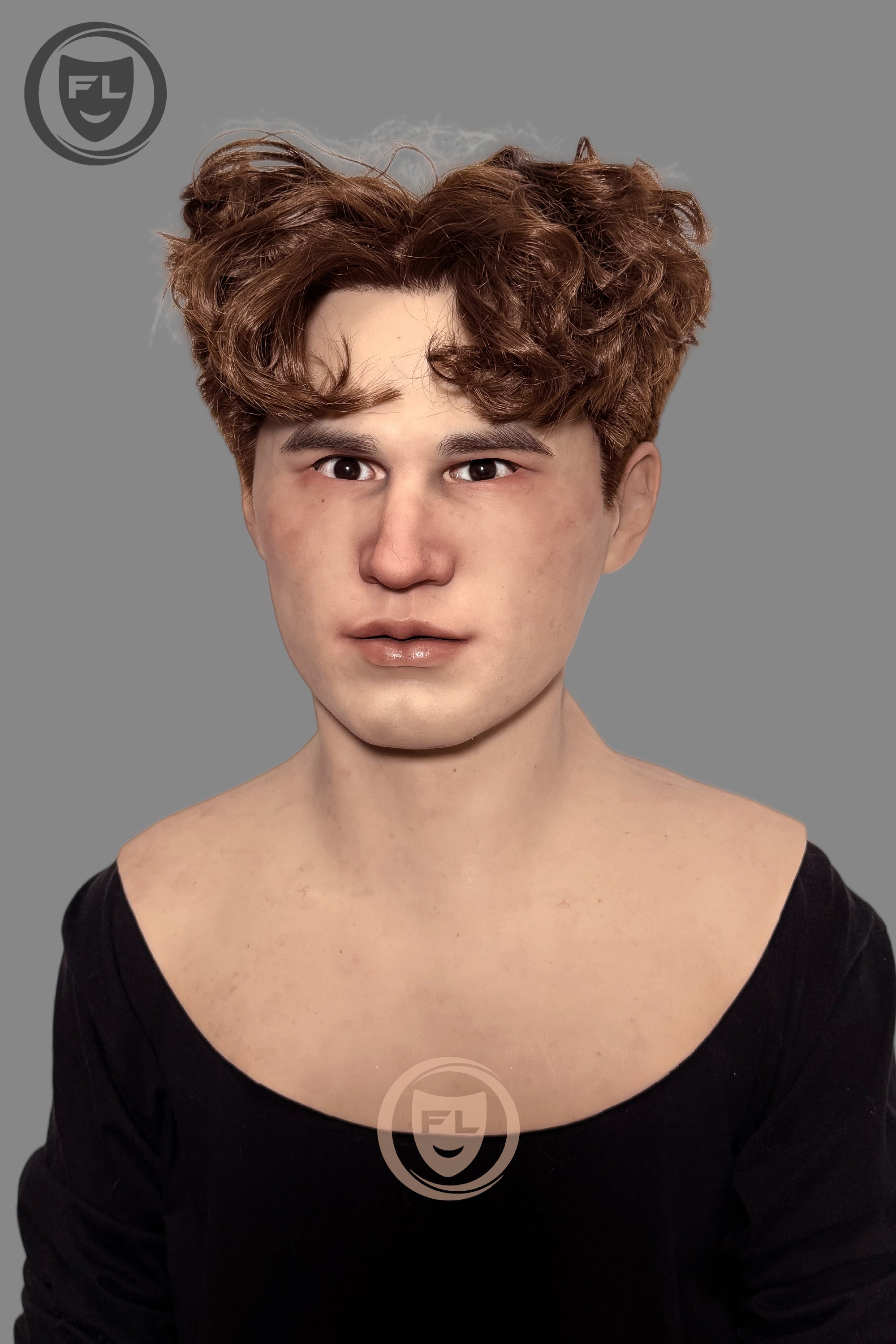Curly hair silicone mask realistic young male disguise