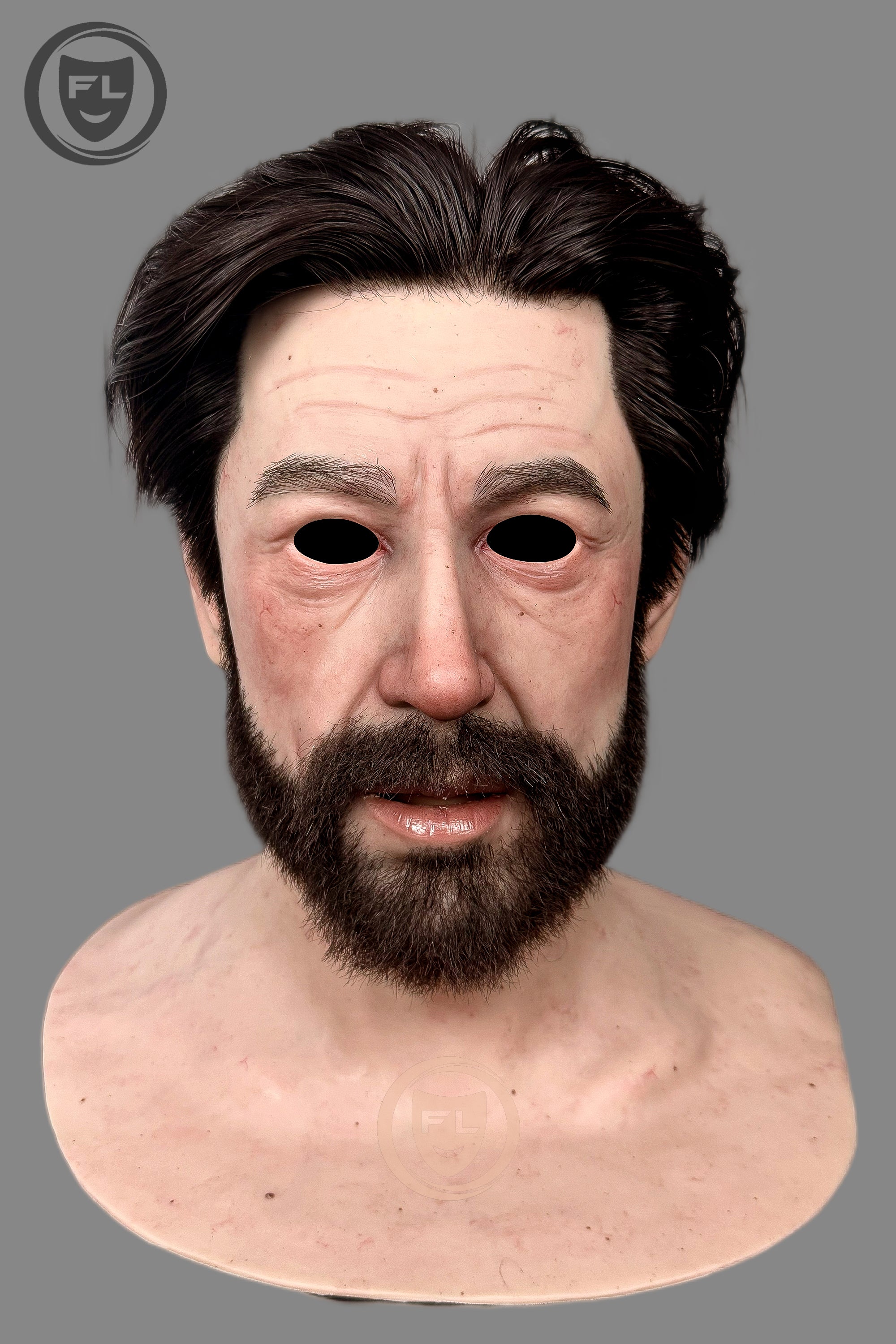Full head bearded male silicone mask close-up