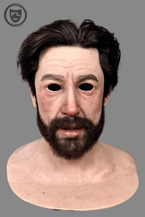 Full head bearded male silicone mask close-up